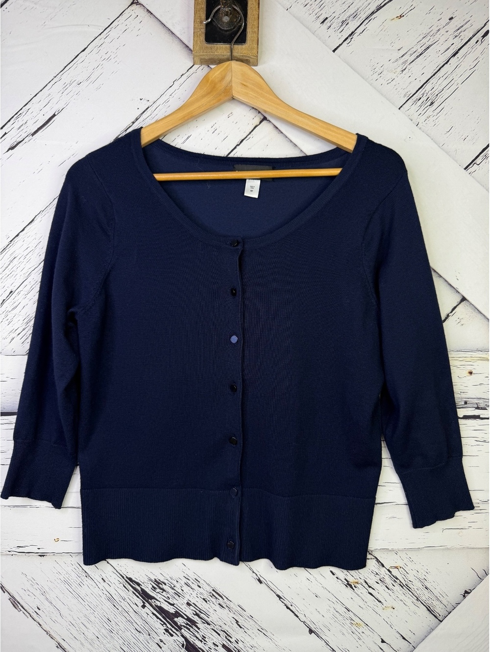 Simply Styled Cropped Navy Cardigan Lightweight Sweater Women’s Medium Petite